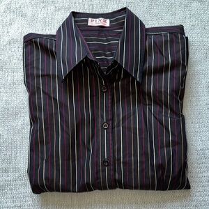 Thomas Pink Women's Dress Shirt - Burgundy with Red and Gold Stripes